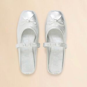 Marni Silver Leather Little Bow Sabot Ballet Flats Mary Jane Slide